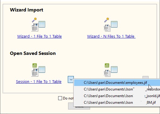 JSON To SQL Server - load session button