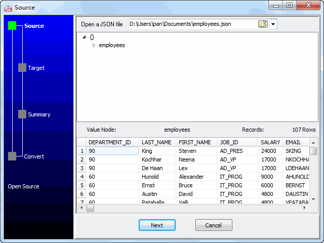 Batch import JSON data To DBF - select a folder