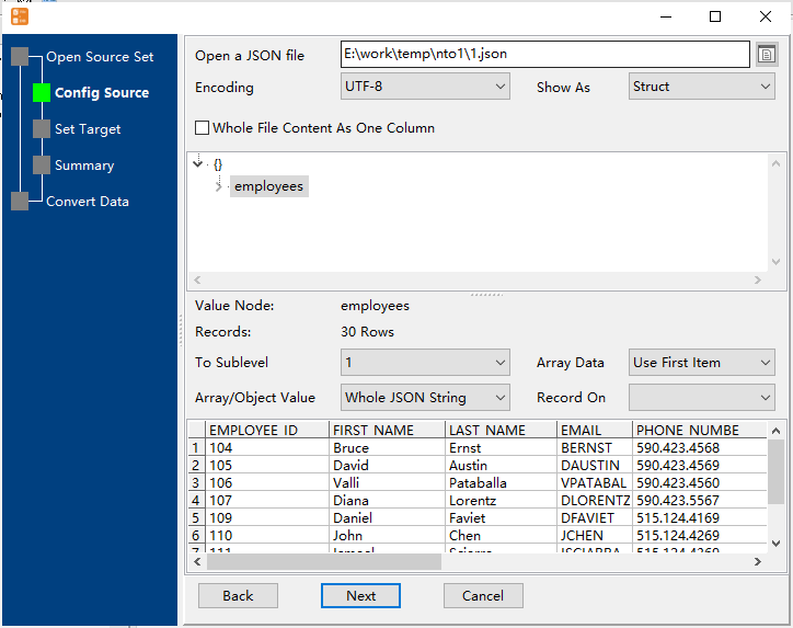 Batch import JSON files data To DBF (dBase, FoxBase, FoxPro) - config first file