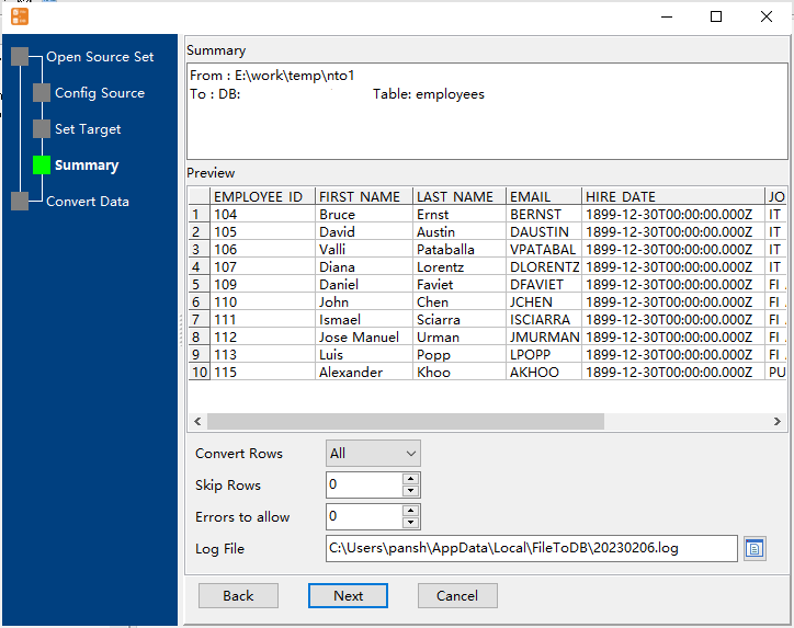 Batch transfer JSON files data To DBF (dBase, FoxBase, FoxPro) - preview