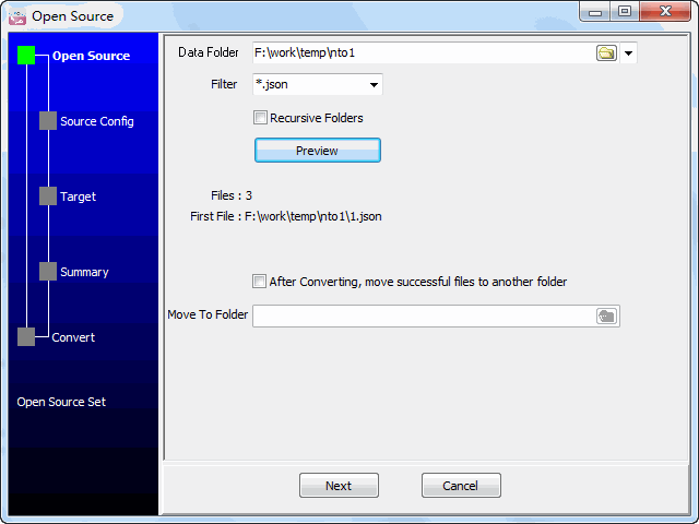 Batch import JSON data To Oracle - select a folder