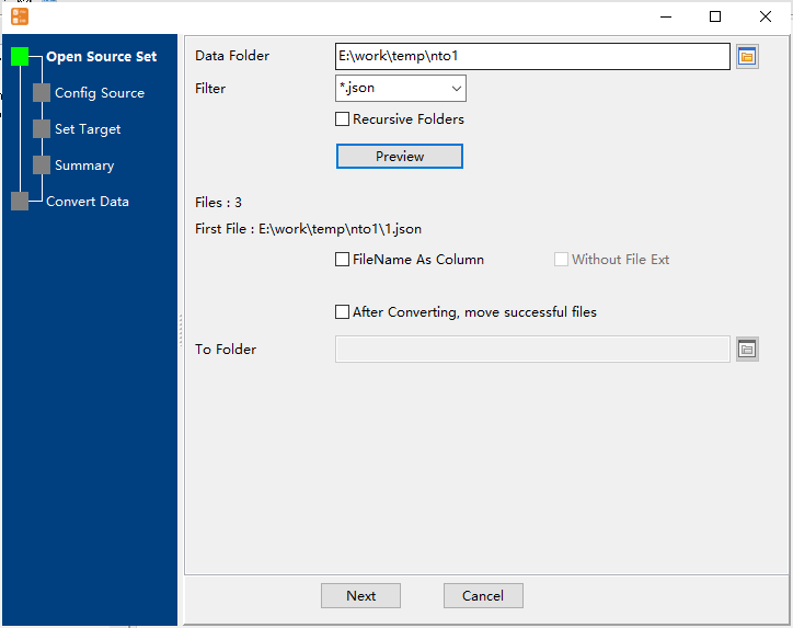 Batch import JSON files data To SQLite  - select a folder