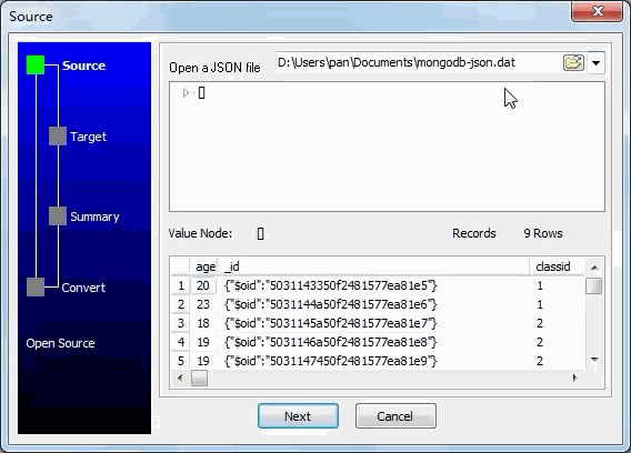 Convert MongoDB exported JSON data to MySQL (MariaDB, Percona) table - Open JSON