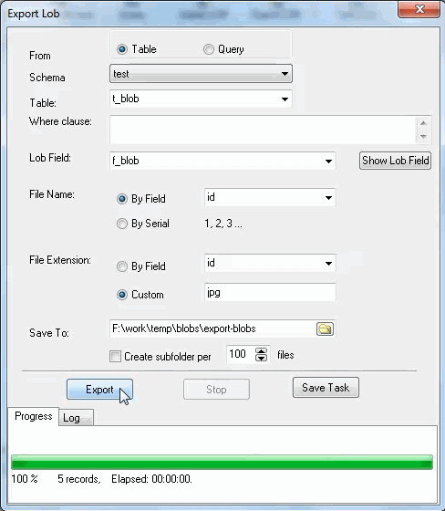 Batch export SQLite table BLOB data to files