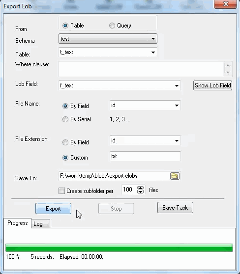 Batch export DB2 table CLOB data to files