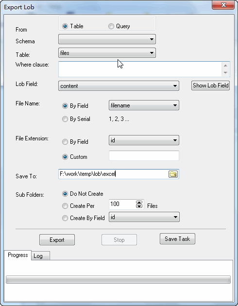 Batch dump excel files from Oracle BLOB - config