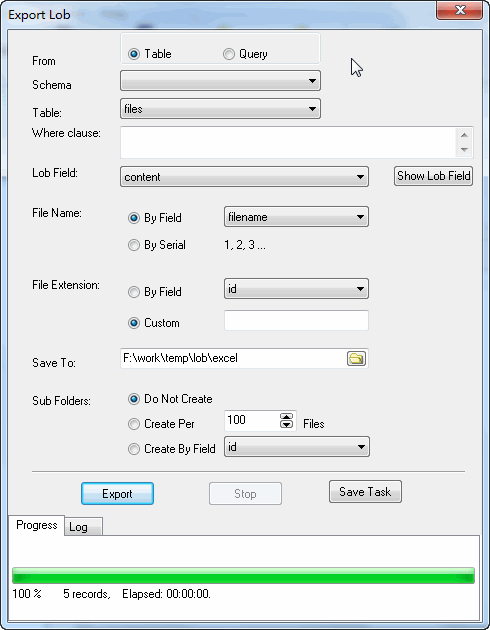 Batch save SQLite BLOB to excel files - export