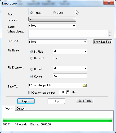  export lob from table