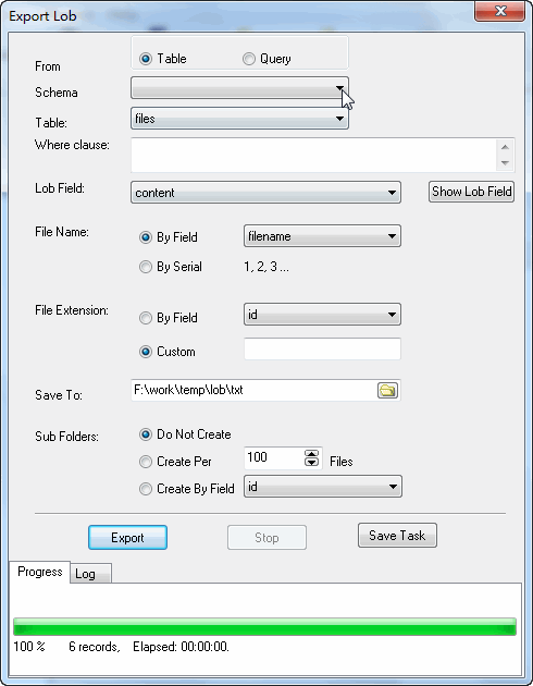 Batch save SQLite CLOB (TEXT, NTEXT) to txt files - export