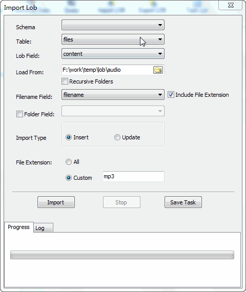 Batch insert audio files into PostgreSQL BYTEA (BLOB) - config