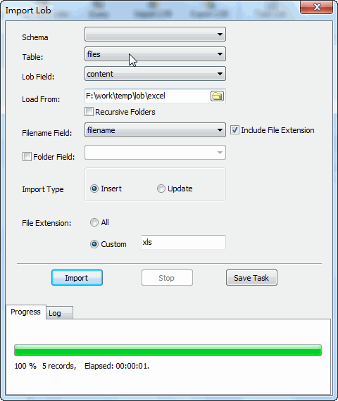 Batch save excel files into SQLite BLOB  - import