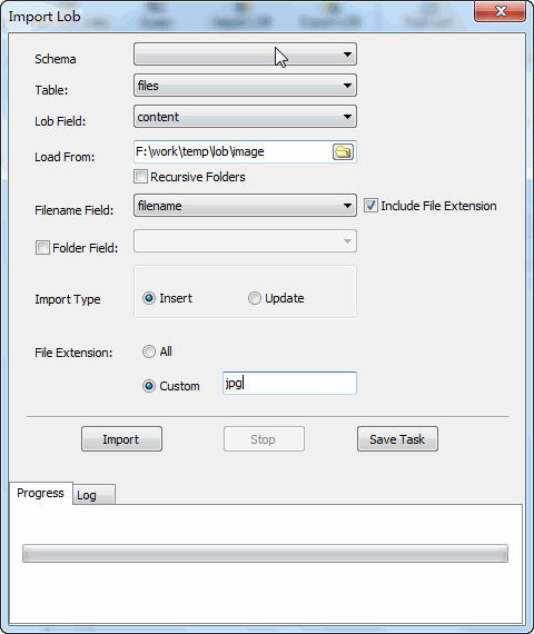 Batch transfer BLOB data between RDBMS - config import