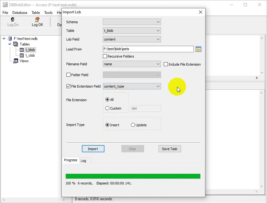 Importing a folder of image files into a BLOB column in DBBlobEditor