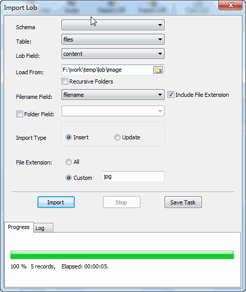 Batch transfer BLOB data between RDBMS  - import