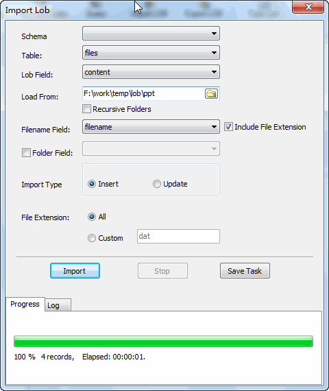 Batch save ppt files into MySQL BLOB  - import