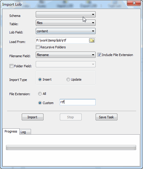 Batch insert rtf files into SQLite CLOB (TEXT, NTEXT) - config