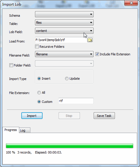 Batch save rtf files into MySQL TEXT (CLOB)  - import