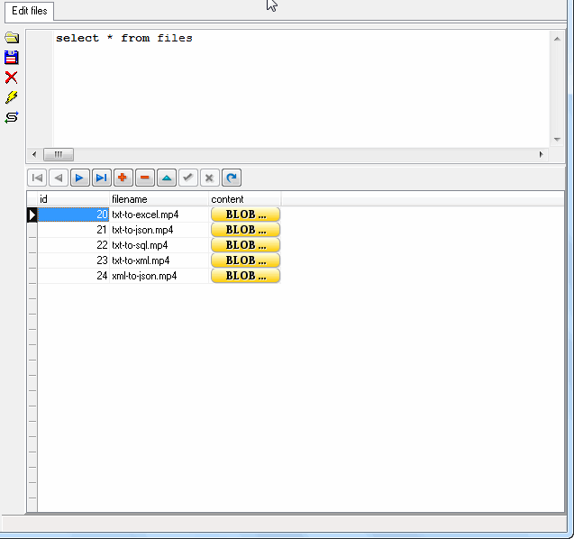 Batch import video files into SQLite BLOB  - view