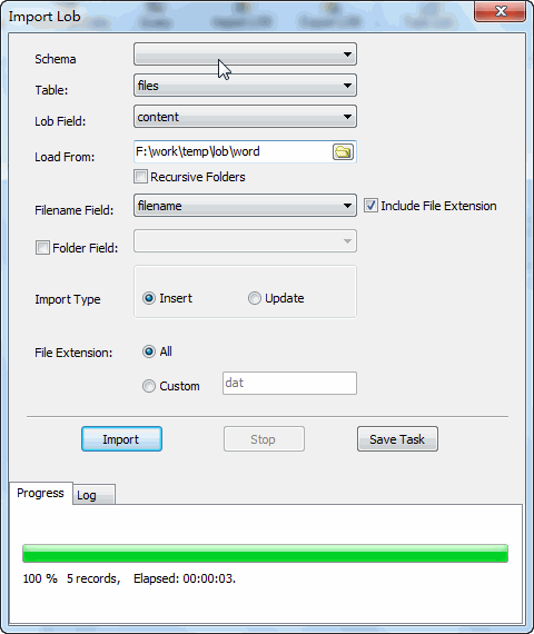 Batch save word files into SQLite BLOB  - import