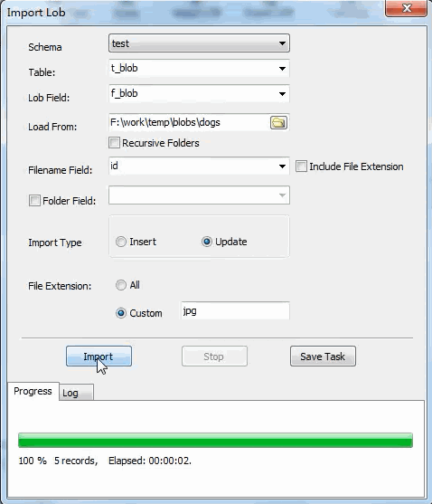 Batch update BLOB data to DB2