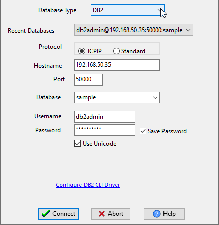 convert DB2  data to SQLite data - Choose DB2 and logon