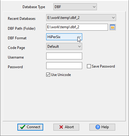 convert SQL Server data to HiperSix data - Choose HiperSix and logon