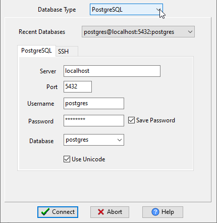 convert online  file to PostgreSQL  table - Choose PostgreSQL and logon