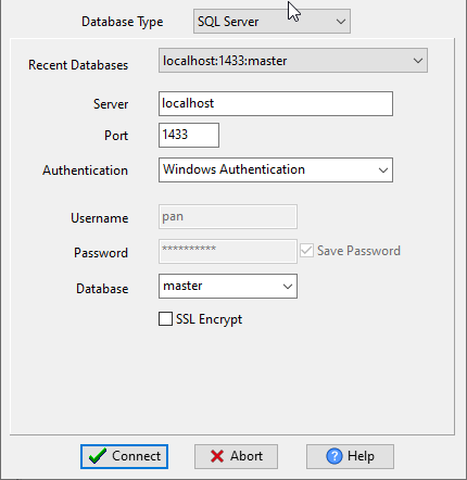 convert online CSV file to SQL Server  table - Choose SQL Server and logon