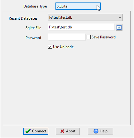 export SQLite  table to XML file - Choose SQLite and logon