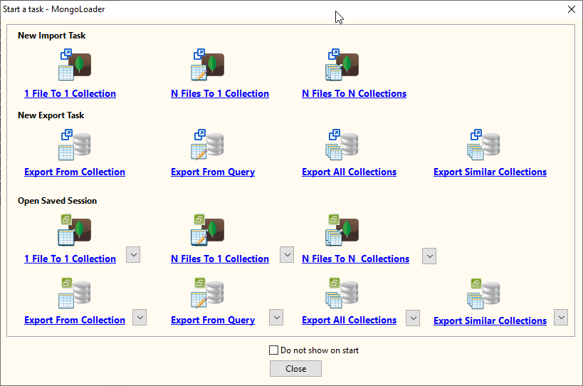 load/unload MongoDB data - task window