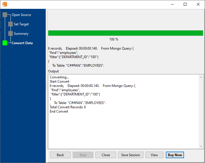 Transfer data from MongoDB query to Oracle table - Transfer