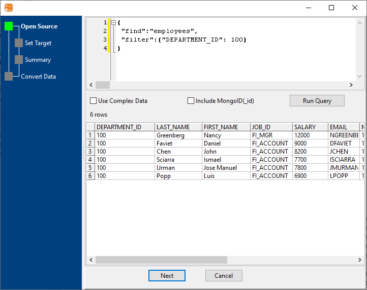 Convert data from MongoDB query to PostgreSQL table - open query