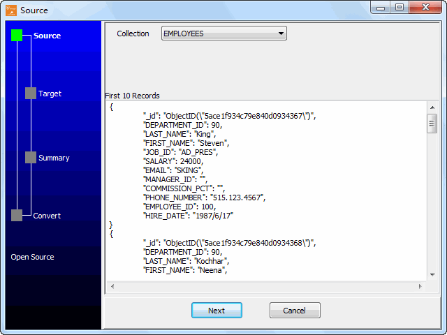 Import data from MongoDB Collection To DB2 Table - select source collection