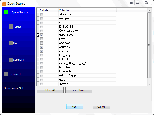 Import data from MongoDB Collections To SQLite Tables - source tables