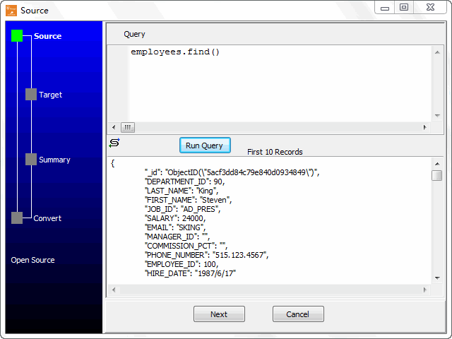 Import data from MongoDB Query To MySQL Table - enter query