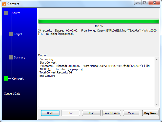 Transfer data from MongoDB query results to SQL Server table - Transfer