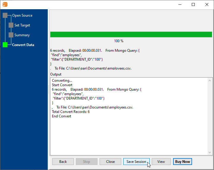 Export data from MongoDB Query To File - export