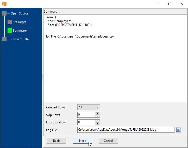 Export data from MongoDB Query To File - summary