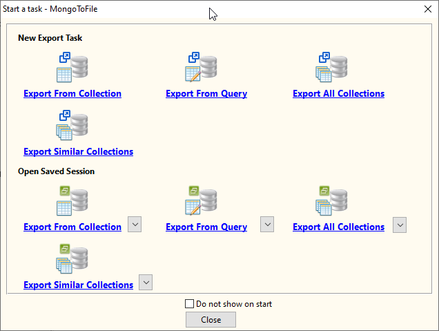 Export data from MongoDB Collections To Files - task window