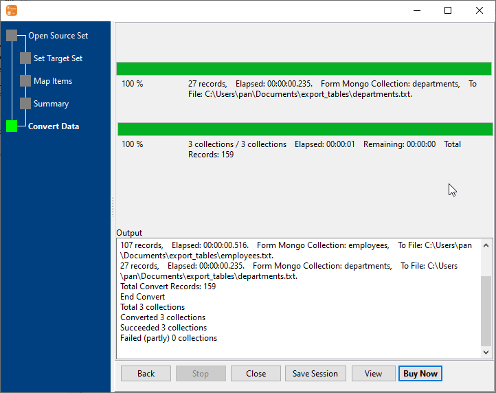 Batch export MongoDB collections to TXTfiles - convert files