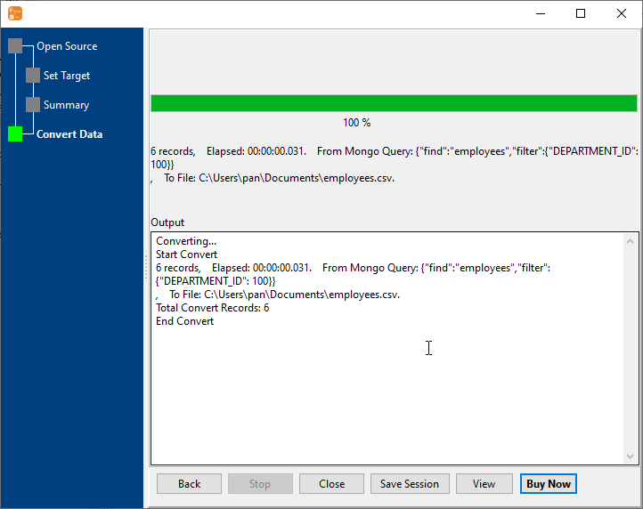 export MongoDB query results to CSV file - convert file