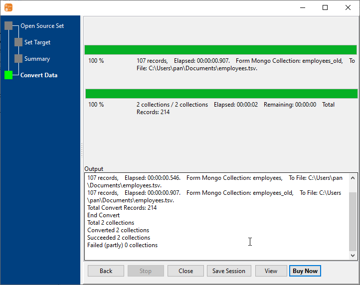 Export multiple MongoDB collections to 1 TSV file - convert file