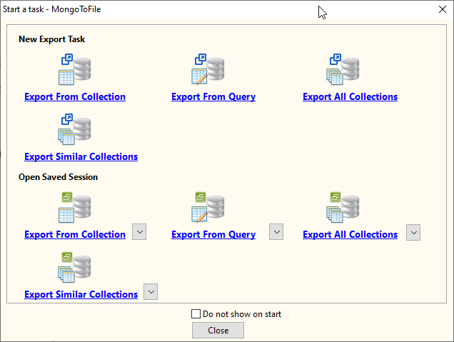 export MongoDB collection to EXCEL file - task window