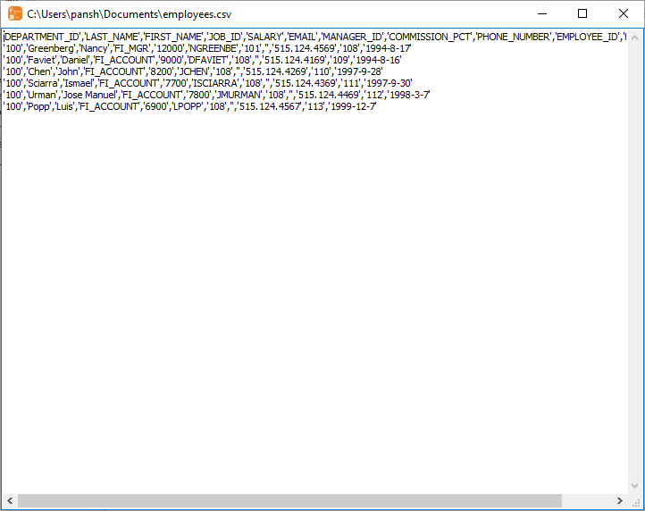 export MongoDB query result to CSV file - view CSV file