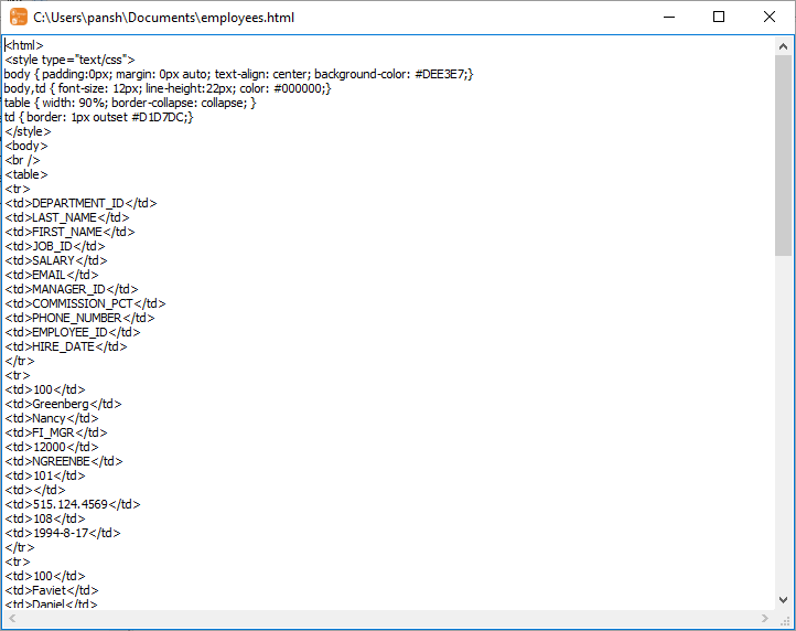 export MongoDB query result to HTML file - view HTML file