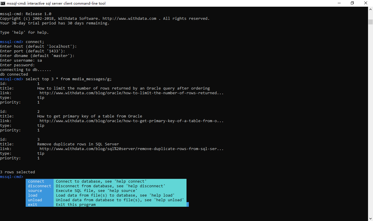 SQL Server Command Tool - display fetch results vertically