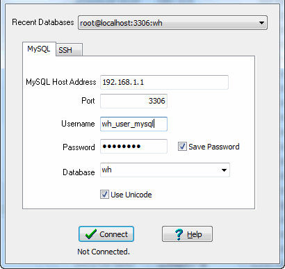 connect MySQL through SSH tunnel - MySQL parameters 