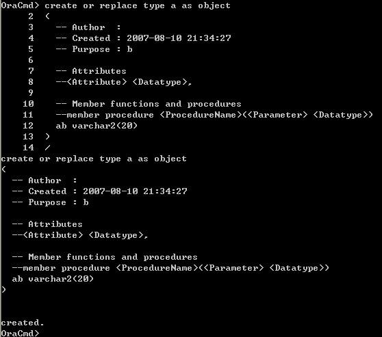 Oracle Command Tool - create oracle type