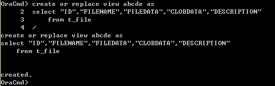 Oracle Command Tool - create oracle view