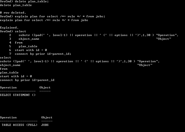Oracle Command Tool - explain plan